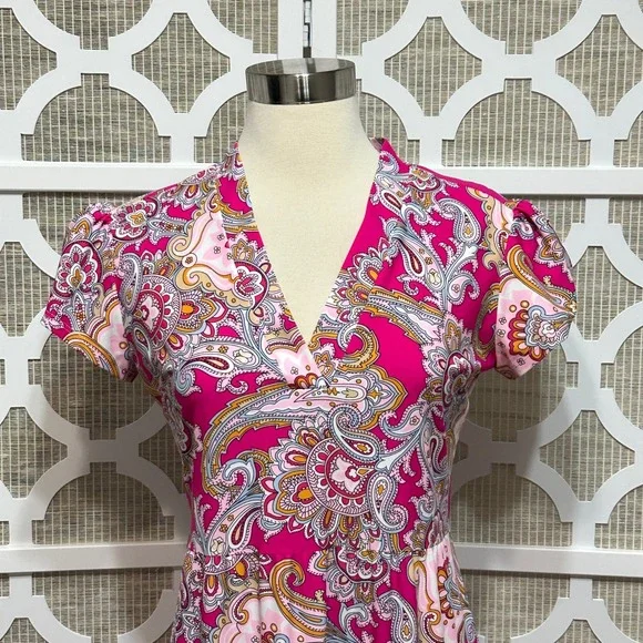 Jude Connally Libby Midi Dress Womens XS Paisley Tiered Short Sleeve Jude Cloth - Picture 2 of 10